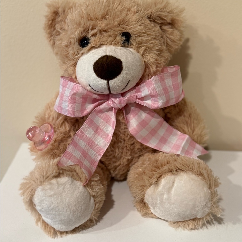 10 Adorable Tan Teddy Bears with Removable Pink Bows